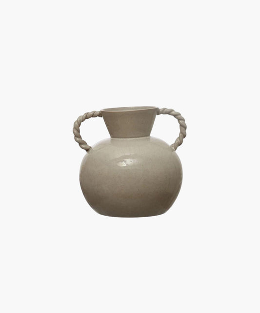 Stoneware Vase With Twisted Handle