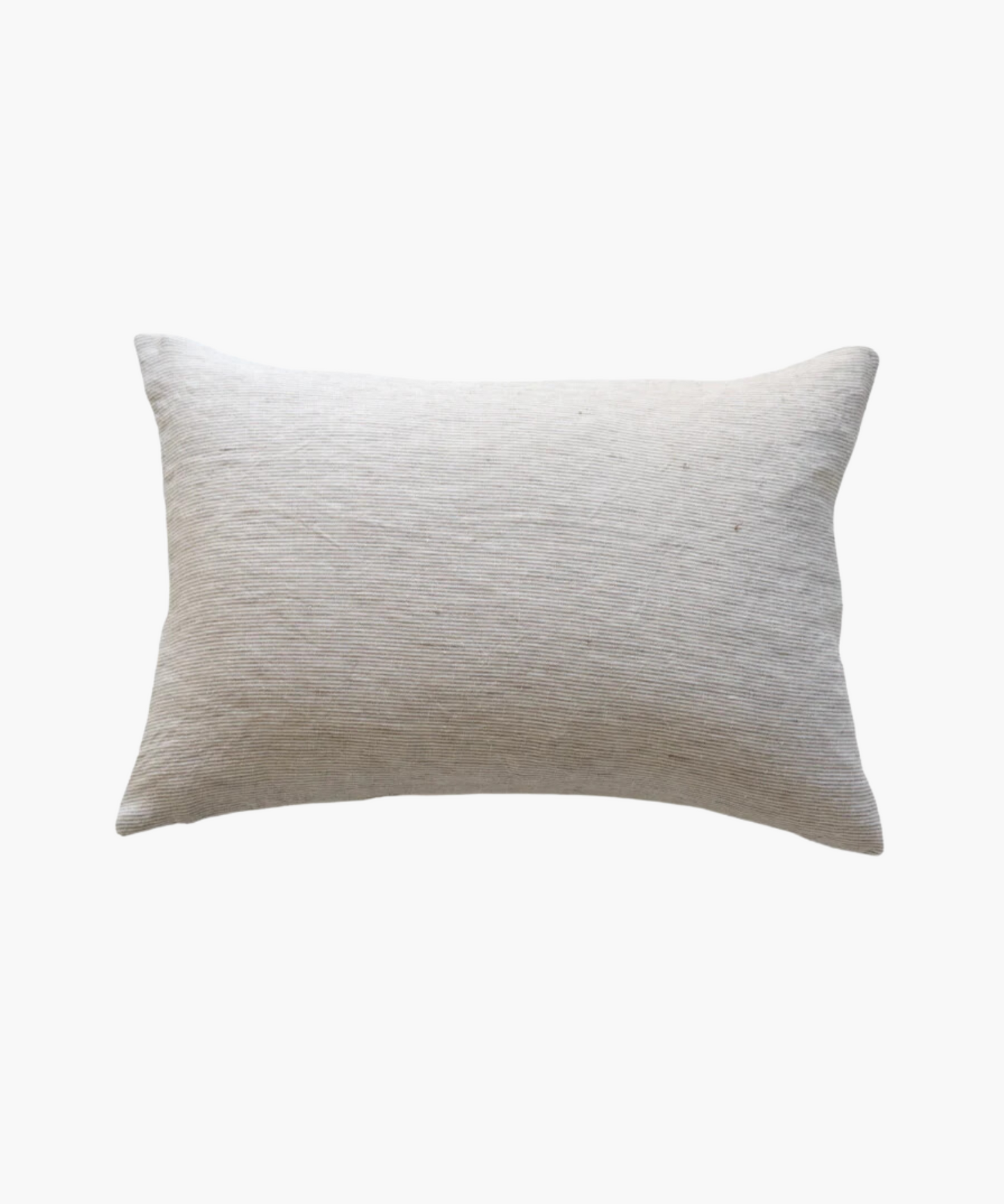 A rectangular lumbar, light beige pillow with a textured fabric surface is shown against a plain white background. The pillow has a soft, minimalist feel.