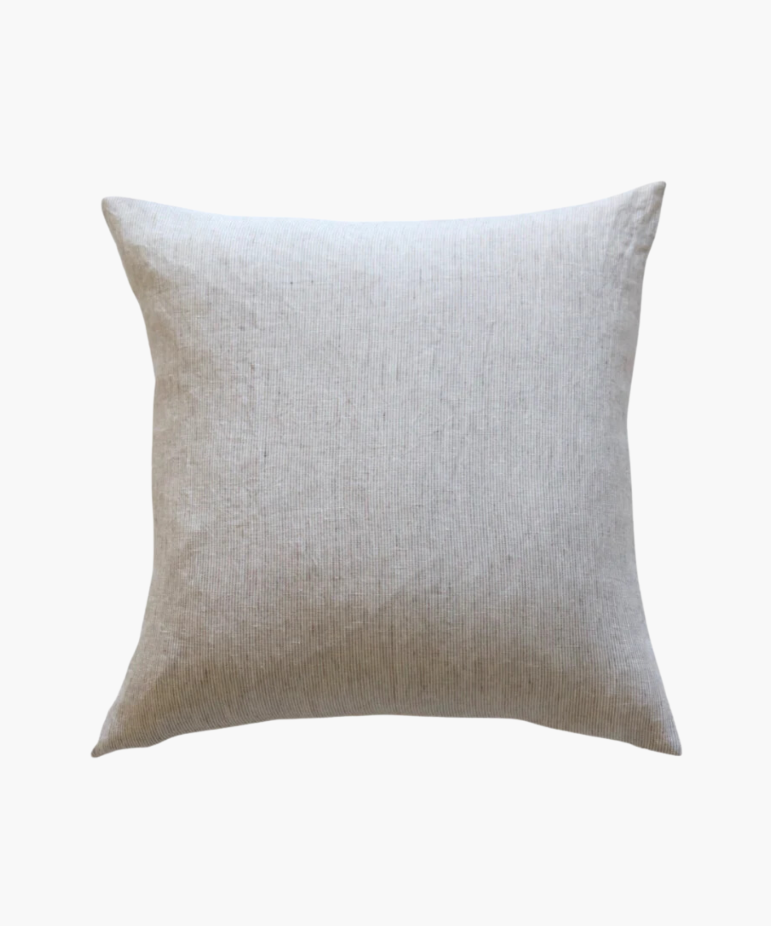 A square, light beige pillow with a textured fabric surface is shown against a plain white background. The pillow has a soft, minimalist feel.