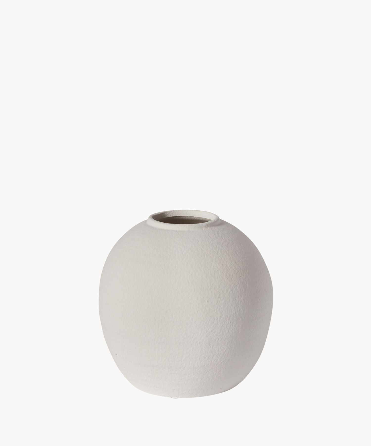 A round bellied cement vases with a  textural white matte finish.